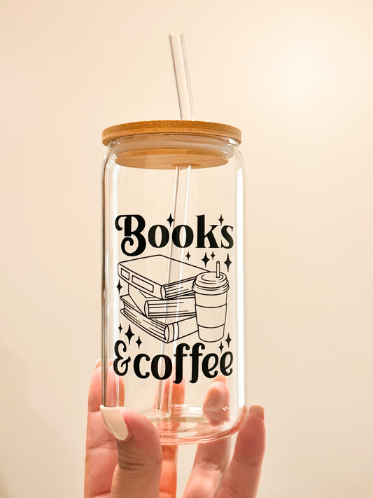 Books & Coffee Glass Cup