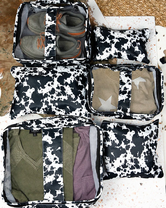 6 PIECE COW PRINT TRAVEL PACKING CUBES